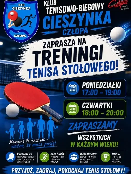 Klub Cieszynka Człopa wznawia treningi tenisa stołowego – dołącz do gry!