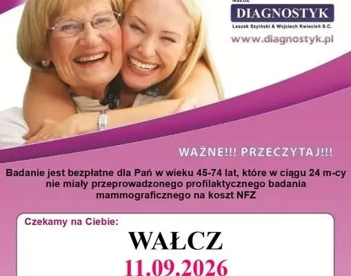 Bezpłatne badania mammograficzne w Wałczu – zapisy już trwają