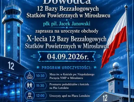 Jubileusz 10-lecia 12. Bazy Bezzałogowych Statków Powietrznych w Mirosławcu – program uroczystości