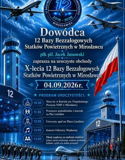 Jubileusz 10-lecia 12. Bazy Bezzałogowych Statków Powietrznych w Mirosławcu – program uroczystości