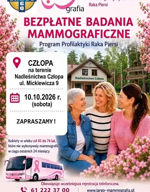 Bezpłatna mammografia w Człopie – 10 października 2026