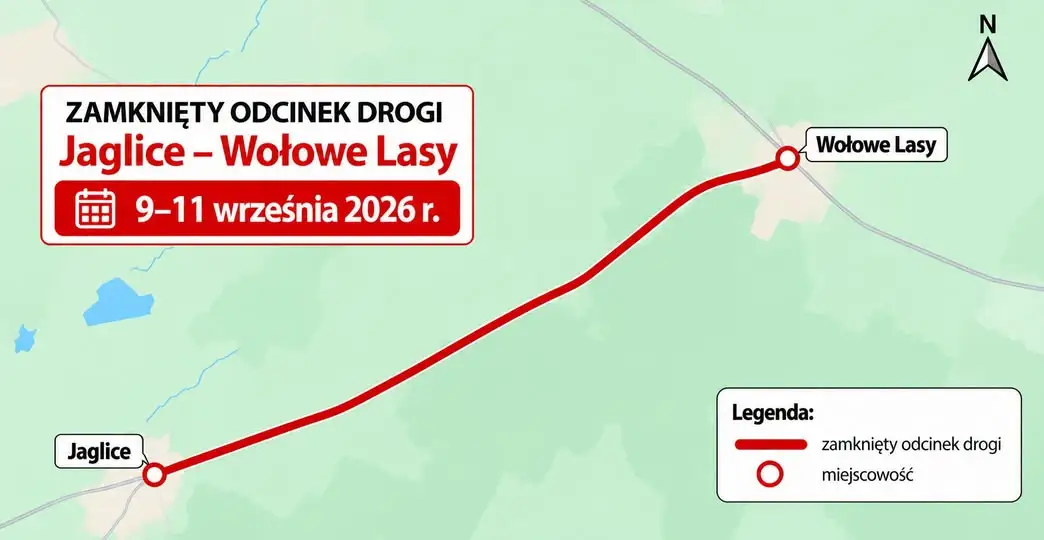 Utrudnienia na drodze Jaglice – Wołowe Lasy: remont od 9 do 11 września