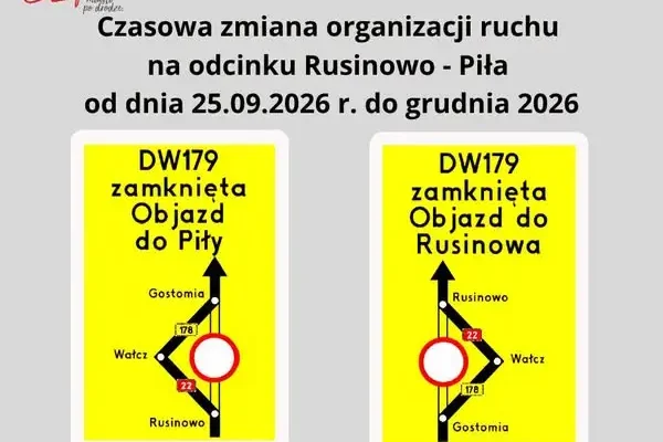 Obwodnica Rusinowa: zmiana organizacji ruchu na DW179 od 25 września do grudnia