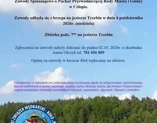 Zawody Spinningowe o Puchar Przewodniczącej Rady Miasta i Gminy Człopa – zaproszenie dla wędkarzy