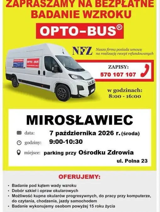Bezpłatne badanie wzroku w Mirosławcu – mobilny gabinet OPTO-BUS już 7 października