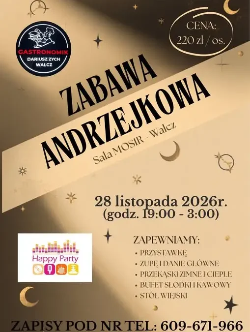 Zapisy na zabawę andrzejkową w Wałczu – 28 listopada 2026