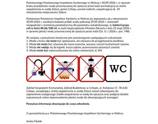 Woda w Załomie niezdatna do spożycia – komunikat sanepidu w Wałczu